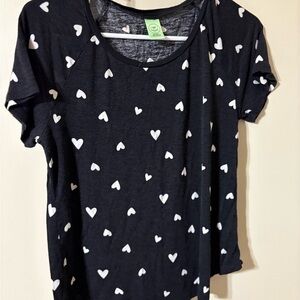 Black T-Shirt with White Heart Pattern